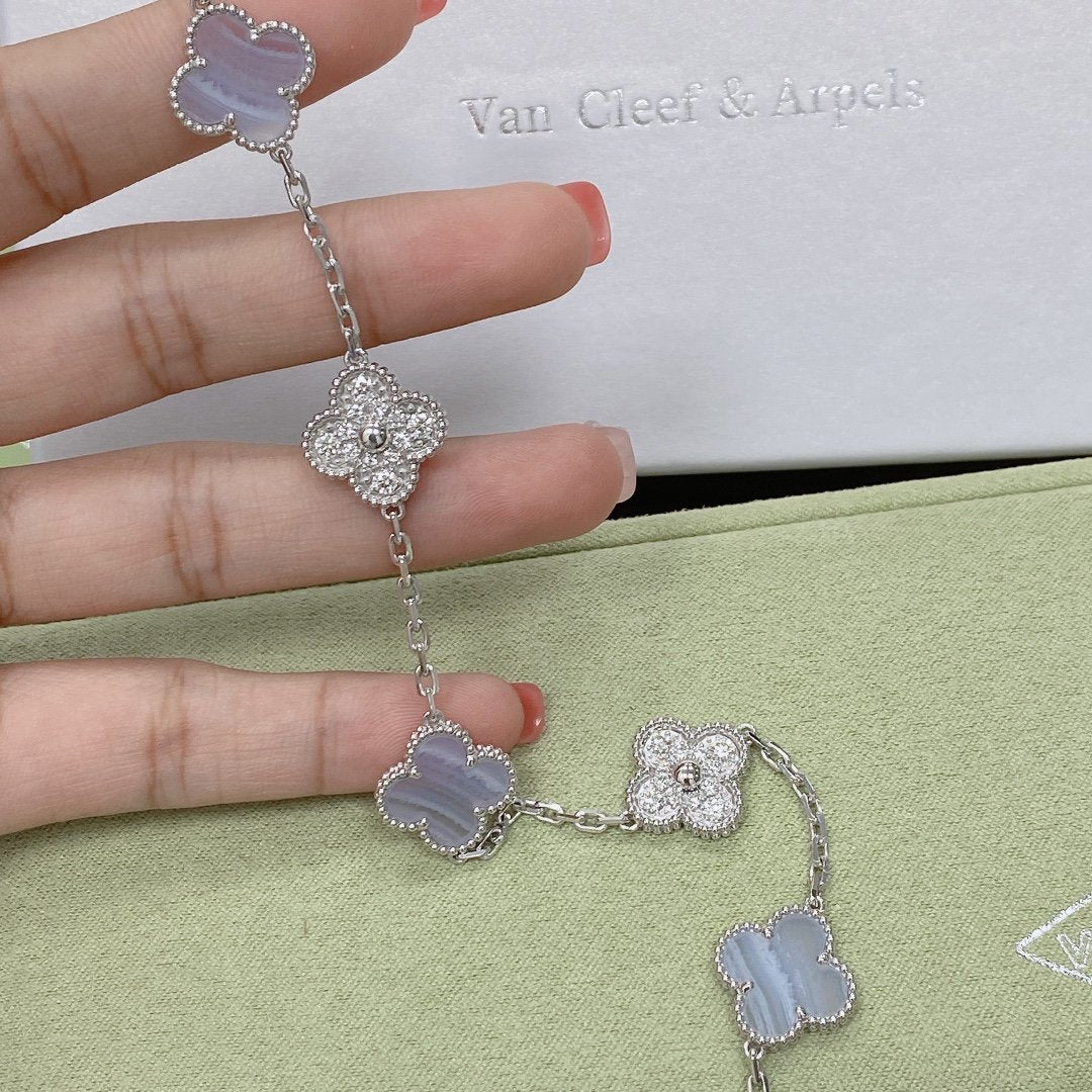 [Violet JW]CLOVER  5 MOTIF DIAMOND PURPLE CHALCEDONY BRACELET SILVER