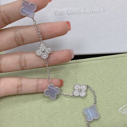 [Violet JW]CLOVER  5 MOTIF DIAMOND PURPLE CHALCEDONY BRACELET SILVER