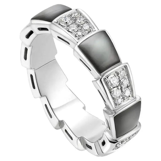 [Baslove]SERPENTI RING SILBER DIAMANT SCHWARZ MOP 4MM