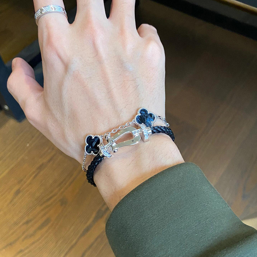[Violet JW]CLOVER 5 MOTIF PIETERSITE SILVER BRACELET