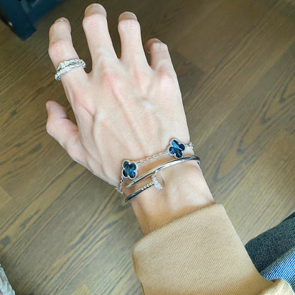 [Violet JW]CLOVER 5 MOTIF PIETERSITE SILVER BRACELET