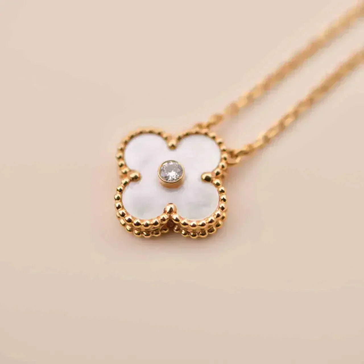 [Baslove]CLOVER 15MM DIAMANT WEISS FRITILLARIA HALSKETTE