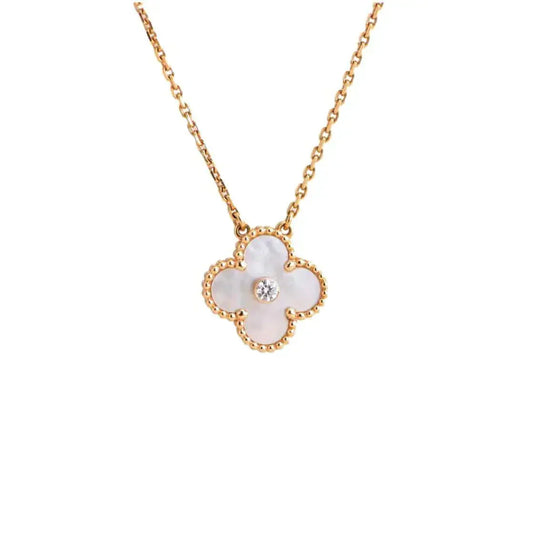 [Baslove]CLOVER 15MM DIAMANT WEISS FRITILLARIA HALSKETTE