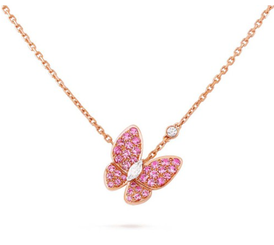 [Baslove]HALSKETTE MIT ROTEN DIAMANTEN UND SCHMETTERLINGSMUSTER AUS ROTGOLD