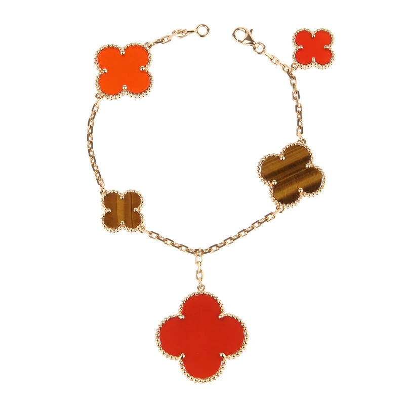 [Violet JW]CLOVER BRACELET 5 MOTIFS CARNELIAN TIGER EYE
