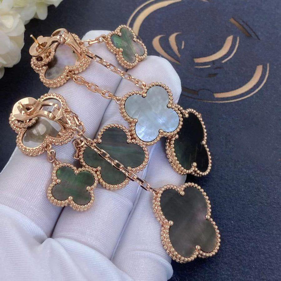 [Violet JW]CLOVER EARRINGS DARK MOP 4 MOTIFS ROSE GOLD
