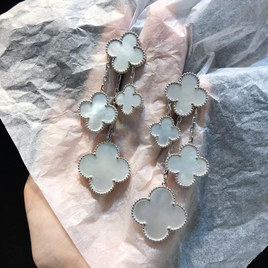 [Violet JW]CLOVER EARRINGS WHITE MOP 4 MOTIFS SILVER