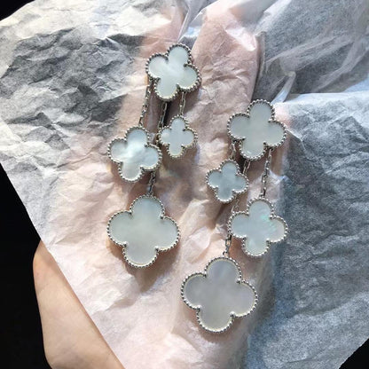 [Violet JW]CLOVER EARRINGS WHITE MOP 4 MOTIFS SILVER