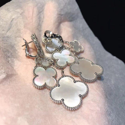 [Violet JW]CLOVER EARRINGS WHITE MOP 4 MOTIFS SILVER