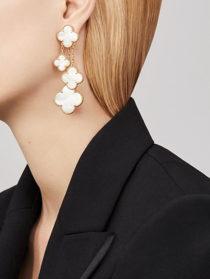 [Violet JW]CLOVER EARRINGS WHITE MOP 4 MOTIFS GOLD
