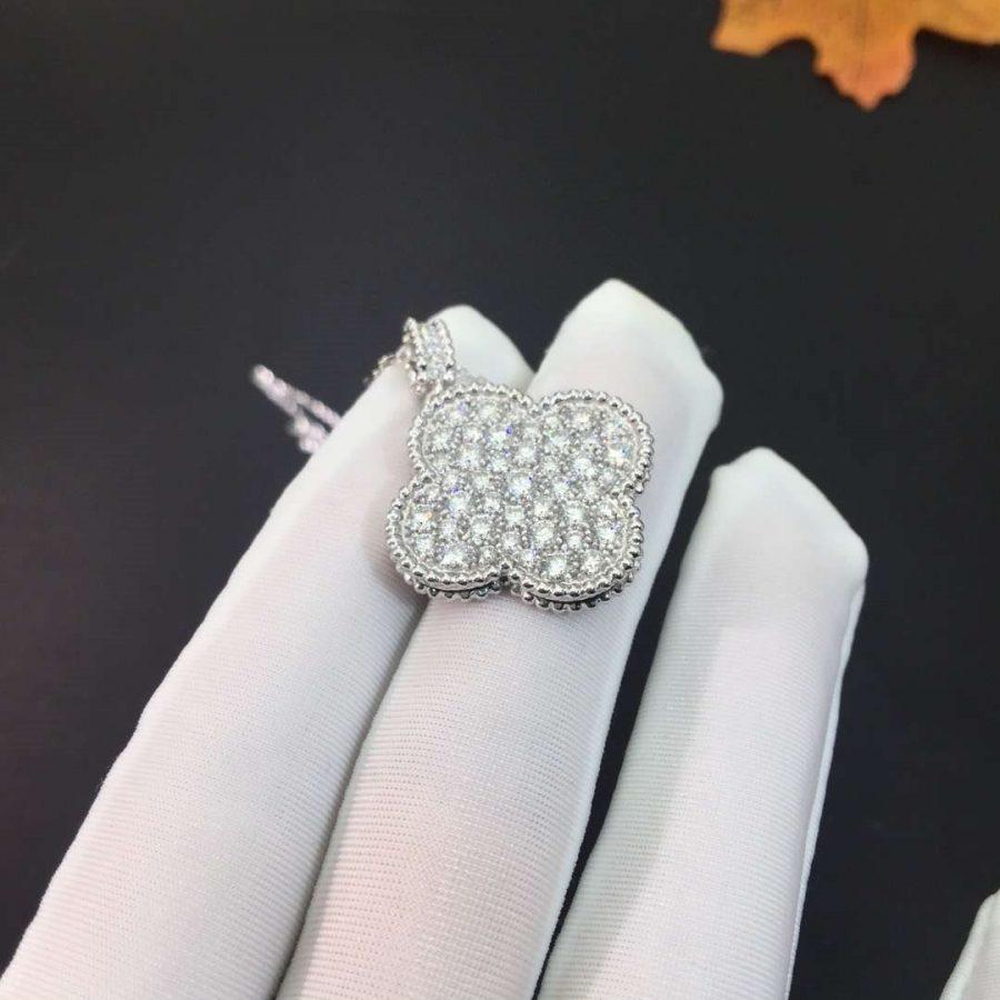 [Violet JW]CLOVER 25MM SILVER FULL DIAMOND BIG CLOVER NECKLACE