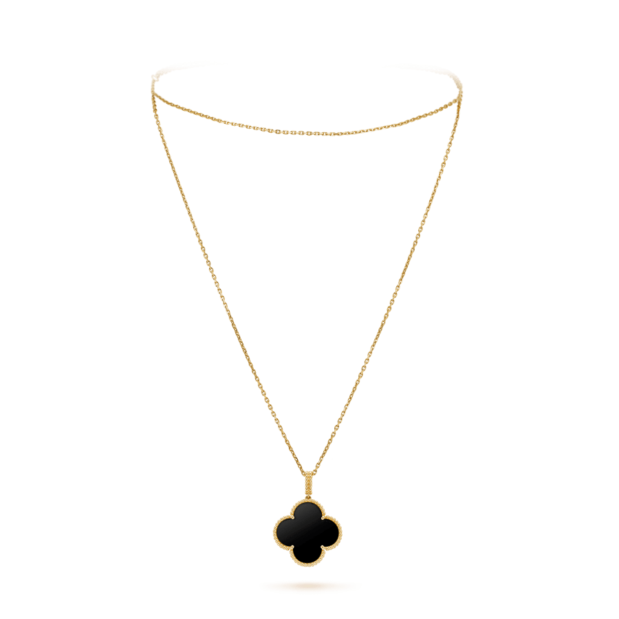[Violet JW]CLOVER 25MM GOLD ONYX BIG CLOVER NECKLACE