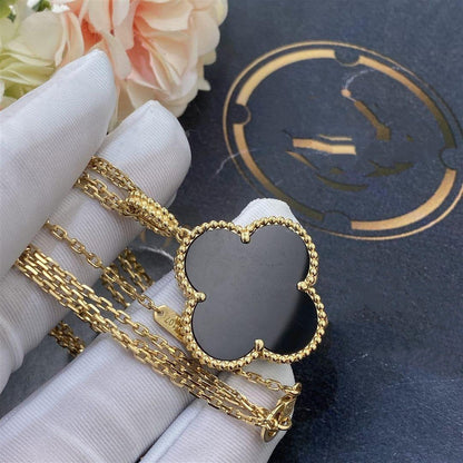 [Violet JW]CLOVER 25MM GOLD ONYX BIG CLOVER NECKLACE