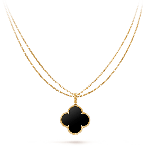 [Violet JW]CLOVER 25MM GOLD ONYX BIG CLOVER NECKLACE