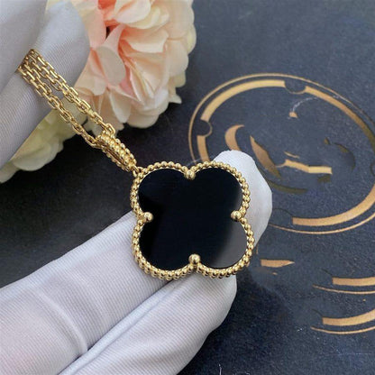 [Violet JW]CLOVER 25MM GOLD ONYX BIG CLOVER NECKLACE