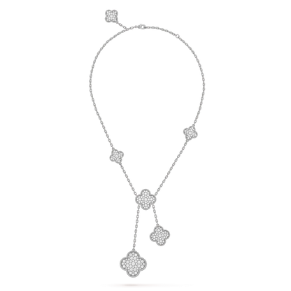 [Violet JW]CLOVER 5 MOTIFS SILVER DIAMONDS NECKLACE