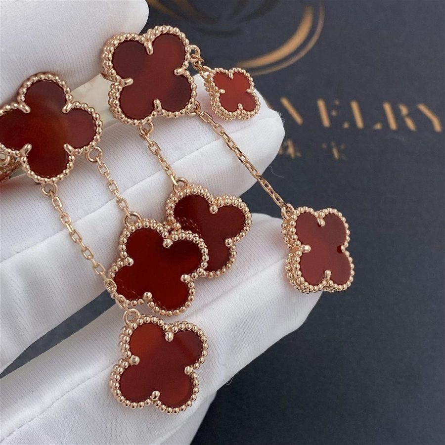[Violet JW]CLOVER EARRINGS CARNELIAN 4 MOTIFS PINK GOLD