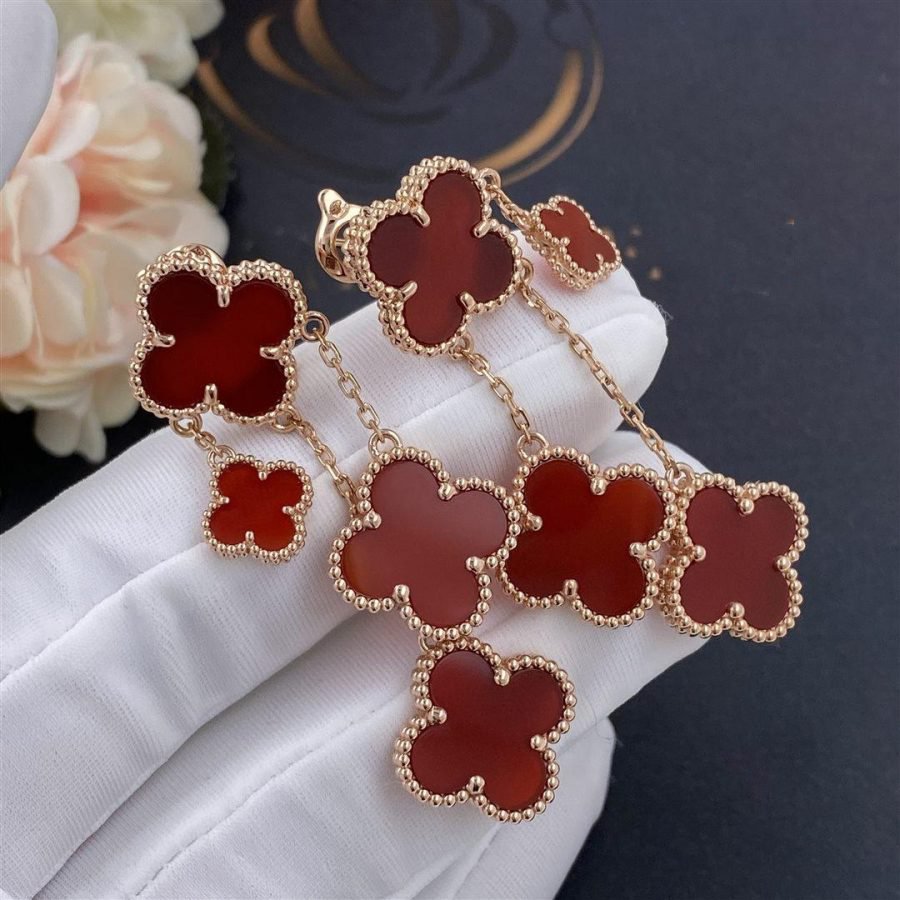 [Violet JW]CLOVER EARRINGS CARNELIAN 4 MOTIFS PINK GOLD