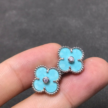 [Baslove]CLOVER 1 DIAMANT BLAUER HIMMEL SILBER OHRRINGE