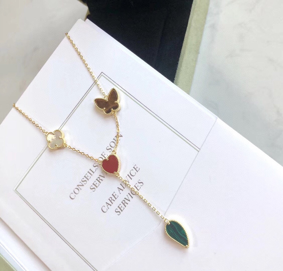 [Violet JW]LUCKY SPRING 4 MOTIFS ROSE GOLD NECKLACE