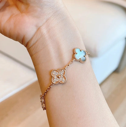[Violet JW]CLOVER 5 MOTIFS DARK MOP AND DIAMONDS PINK GOLD BRACELET