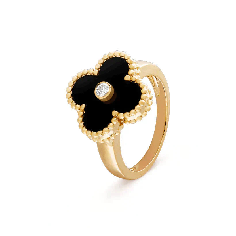 [Baslove] KLEEBLATT ONYX RING GOLD DIAMANT