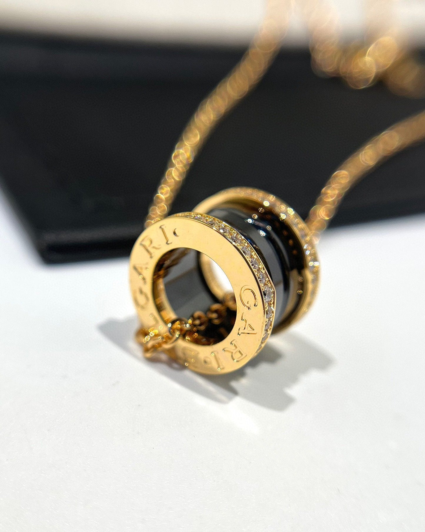 [Violet JW]ZERO 1 BLACK CERAMIC DIAMOND PINK GOLD NECKLACE